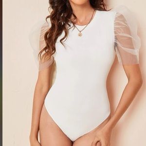 White mesh sleeve bodysuit